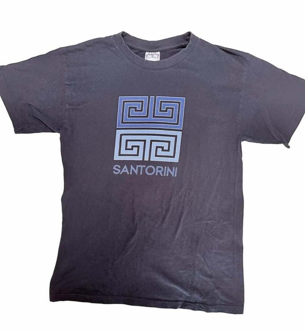 Santorini Collection Graphic T-Shirt Size S Blue Greek Key Print